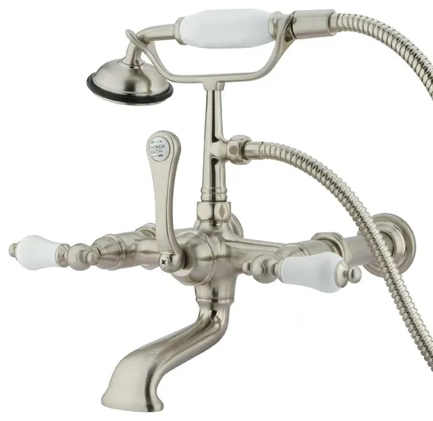 Wall Mount Clawfoot Faucet with Lever Handles and Hand Shower Included, Brushed Nickel
