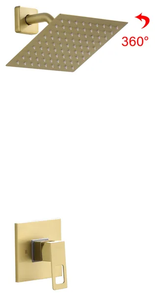 Wall Mount Complete Shower System With Rough-in Valve, Gold