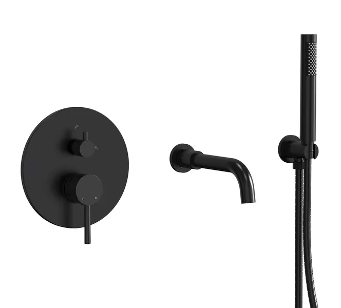 Wall-Mount Tub and Handheld Shower Faucet Set, Matte Black