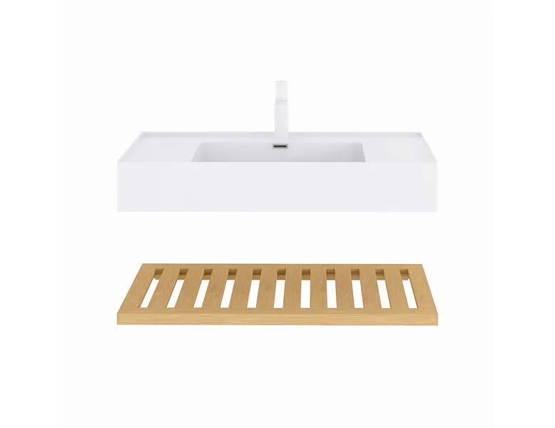 Wall-Mounted Bathroom Vanity With White Rectangular Acrylic Integrated Basin, 36"