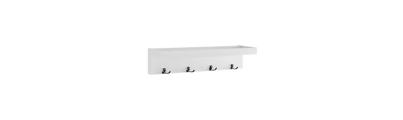 Wall Mounted Entryway Coat Rack With Decorative Ledge Shelf and Hooks, White