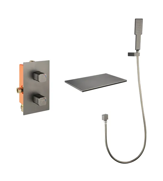 Wall Mounted Pressure Balance Tub Faucet with Hand Shower, Gunmetal