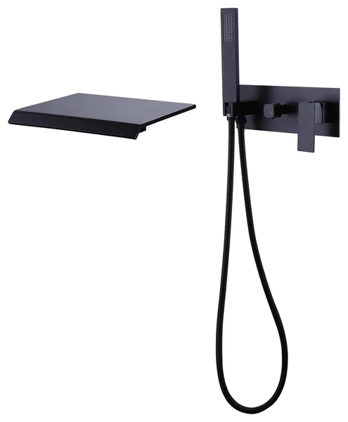 Wall Mounted Pressure Balanced Roman Tub Faucet with Hand Shower, Matte Black