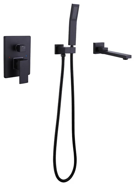 Wall Mounted Roman Bathtub Faucet With Brass Handheld Shower, Matte Black