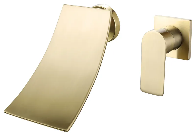 Wall Mounted Single Handle Bathroom Sink Faucet, Brushed Gold