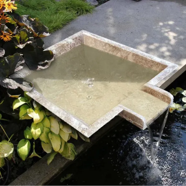 Walnut Travertine Natural Stone Pool Square Cascade Bowl (W)23" (L)27.3" (H)8"
