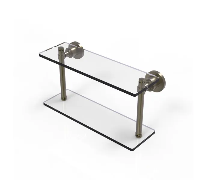 WashingtonSquare 16" 2-Tier Glass Shelf, Antique Brass