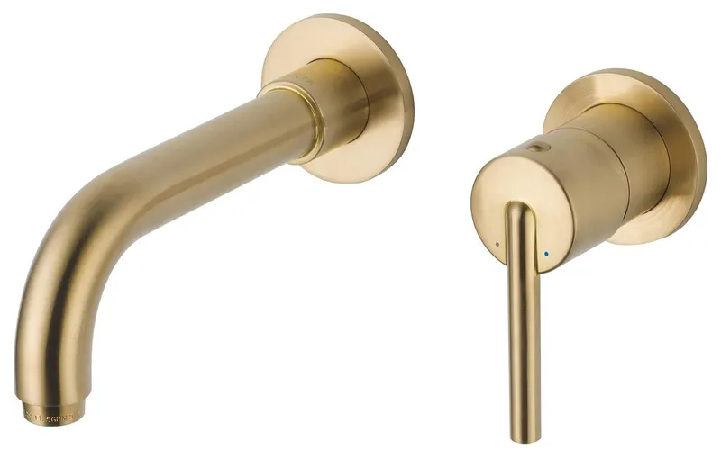 Water Saving Wall Mounted Faucet with Rigid Spout and Two Handle Design, Champagne Bronze, Standard Handle