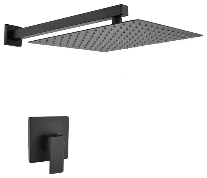 Wellfor Rain Shower System with Solid Brass Valve, Matte Black, 10" Shower Head