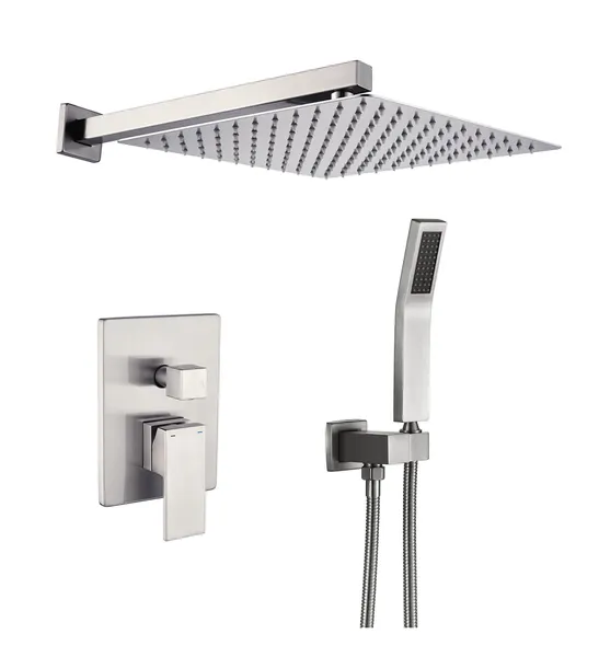 Wellfor Shower Faucet, 10" Rain Shower Head With Handheld Combo and Valve, Brushed Nickel