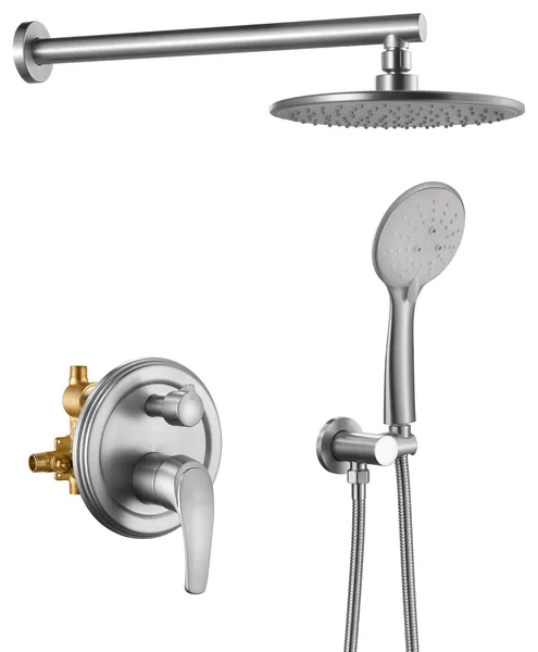 Wellfor Shower Faucet Set, 9" Rain Shower Head With Handheld Combo Set and Valve, Brushed Nickel