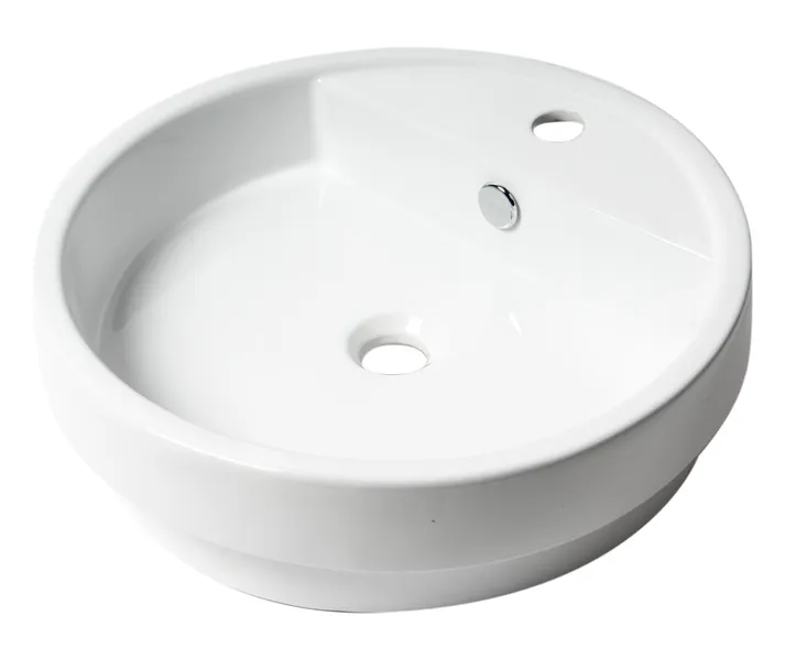 White 19" Round Semi Recessed Ceramic Sink With Faucet Hole