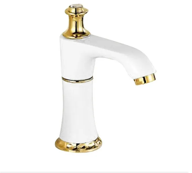 White and Gold Touchless Restroom Faucet