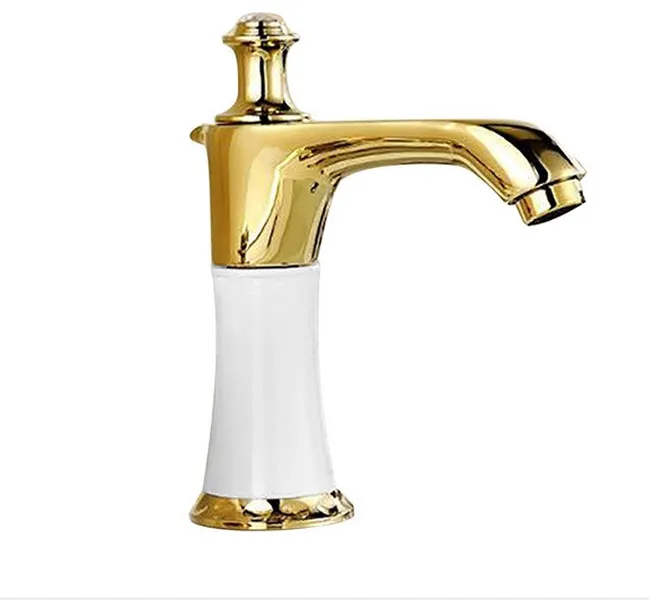 White and Gold Touchless Restroom Faucet