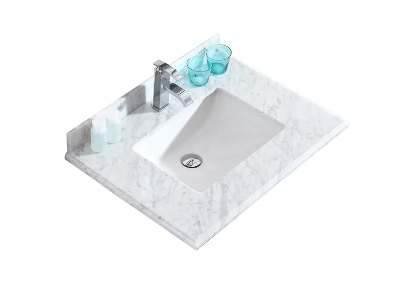 White Carrara Countertop - 30" - Single Hole with Rectangle Sink