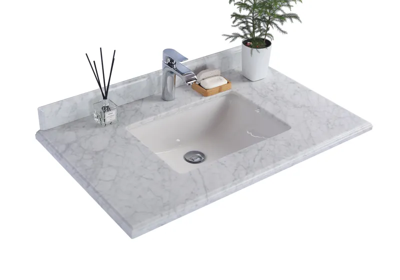 White Carrara Countertop 36" Single Hole With Rectangle Sink