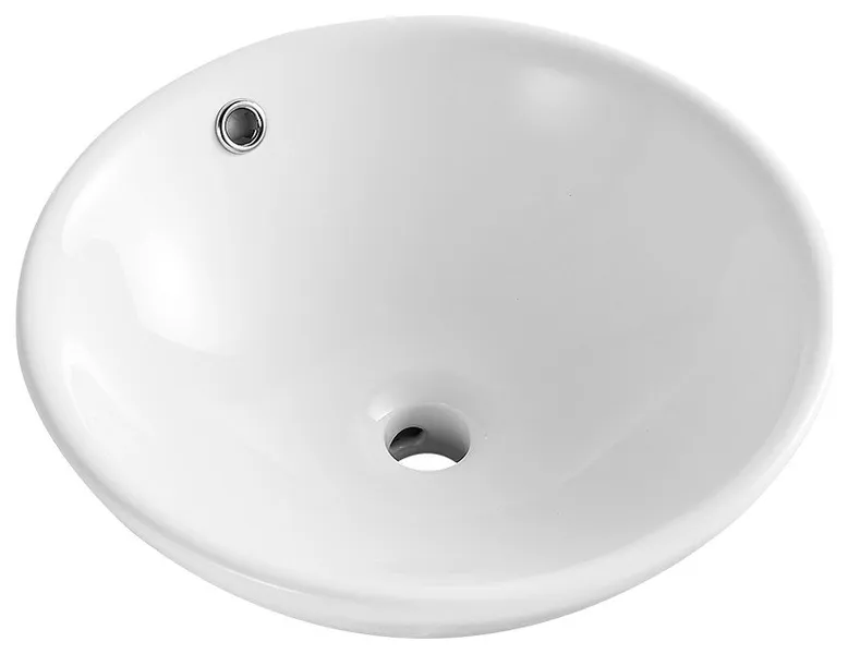 White Ceramic Circular Bathroom Vessel Bathroom Above Counter Sink With Overflow