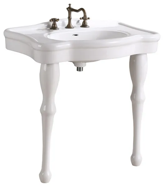 White Console Sink China Two Spindle Legs with Black 8" Faucet