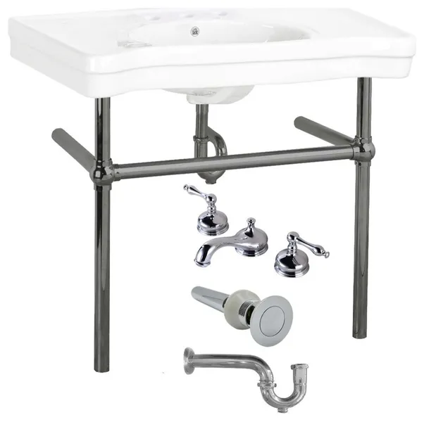 White Console Sink Grade A Vitreous China Belle Epoque with Black Nickel Legs