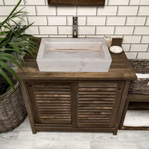 White Marble Rectangular Counter-Top Sink (L)18" (W12" (H)6"