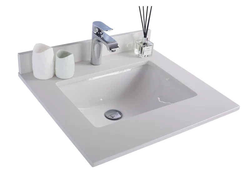 White Quartz Countertop - 24" - Single Hole with Rectangle Sink