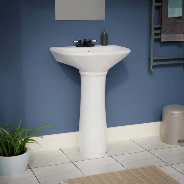 White Small Pedestal Bathroom Sink 16" Sink with Overflow Renovators Supply