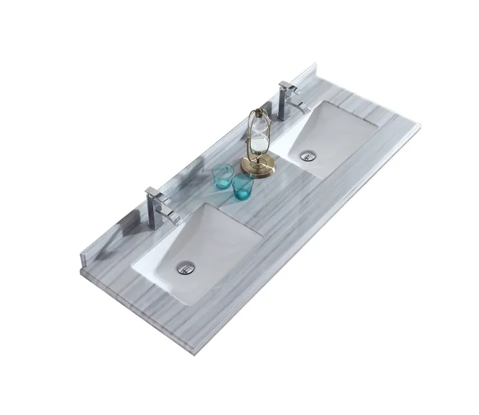 White Stripes Countertop - 60" - Single Hole with Rectangle Sink