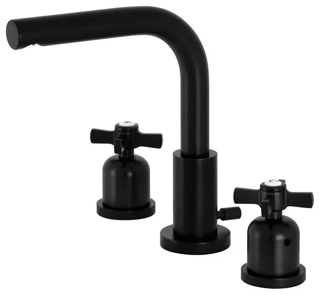 Widespread Bathroom Faucet, Large Spout Reach & 2 Crossed Handles, Matte Black