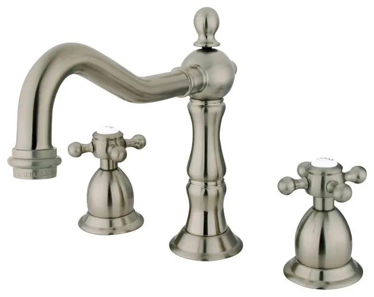 Widespread Bathroom Faucet with Cross Handles and Drip Free Ceramic Disc, Brushed Nickel