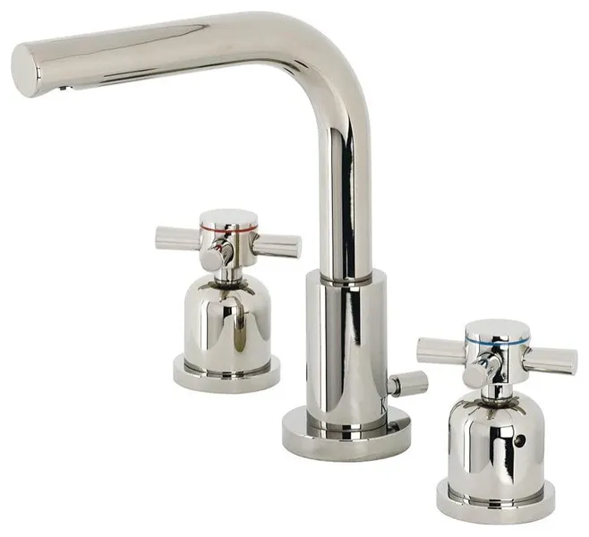 Widespread Bathroom Faucet with Crossed Handles and Matching Pop-Up Drain, Polished Nickel