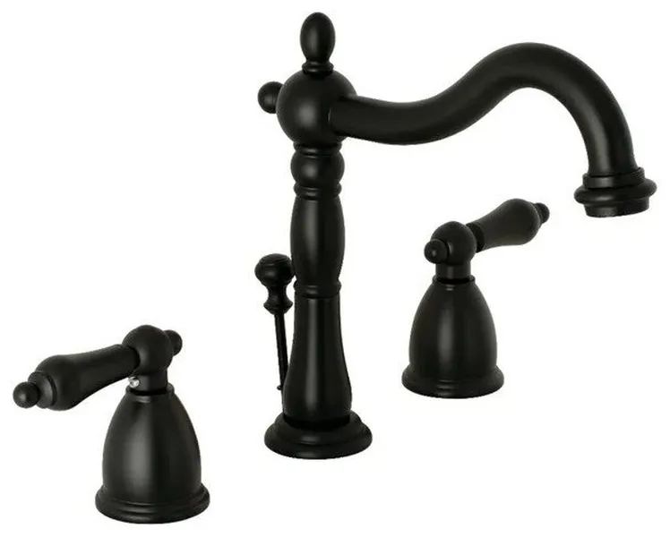 Widespread Brass Bathroom Faucet with Tall Curved Spout and Dual Lever Handles, Black