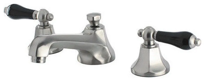 Widespread Lavatory Faucet, Black Porcelain Lever Handle, Satin Nickel