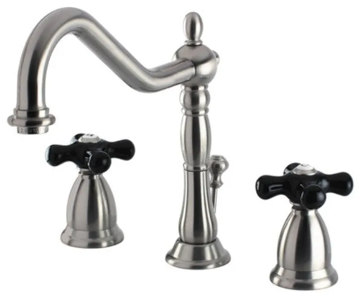 Widespread Lavatory Faucet With Black Porcelain Cross Handle KS1998PKX