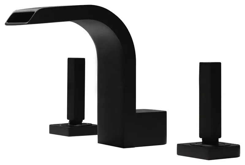 Widespread Waterfall Spout Deck Mounted Bathroom Faucet Double Handle, Black